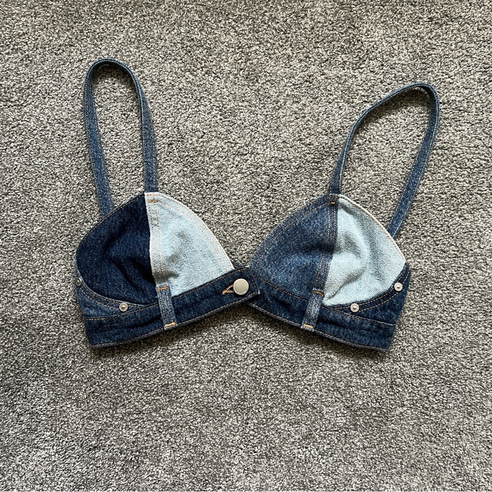 RED Valentino Denim Bralette - Dark and Light Blue